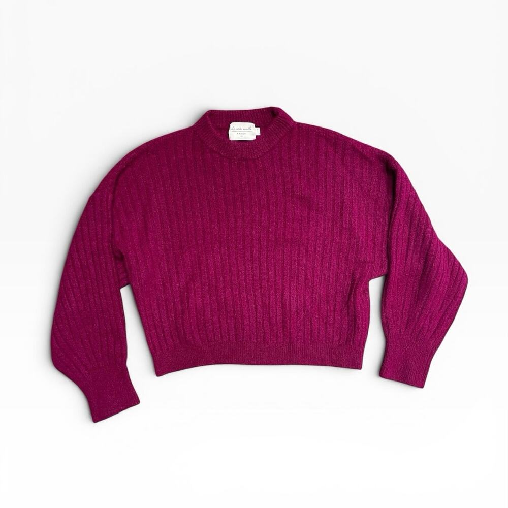 La Petite Maille FRNCH Drop Shoulder Crop Ribbed Knit Sweater